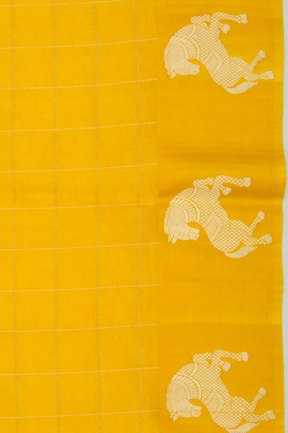 Banarasi Katan Silk Checks Yellow Saree