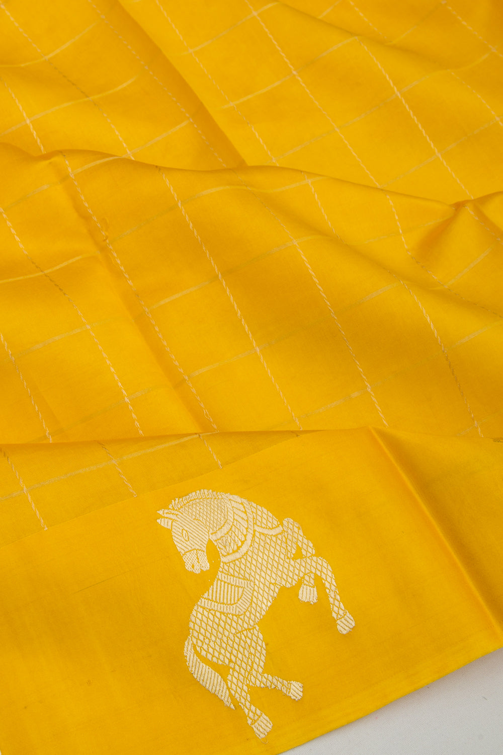 Banarasi Katan Silk Checks Yellow Saree