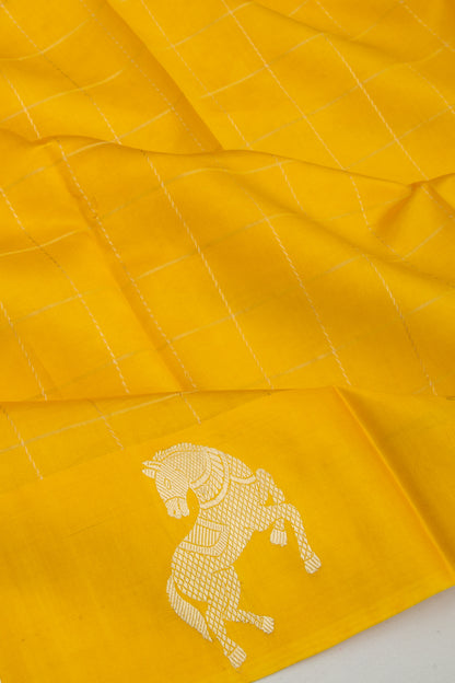 Banarasi Katan Silk Checks Yellow Saree