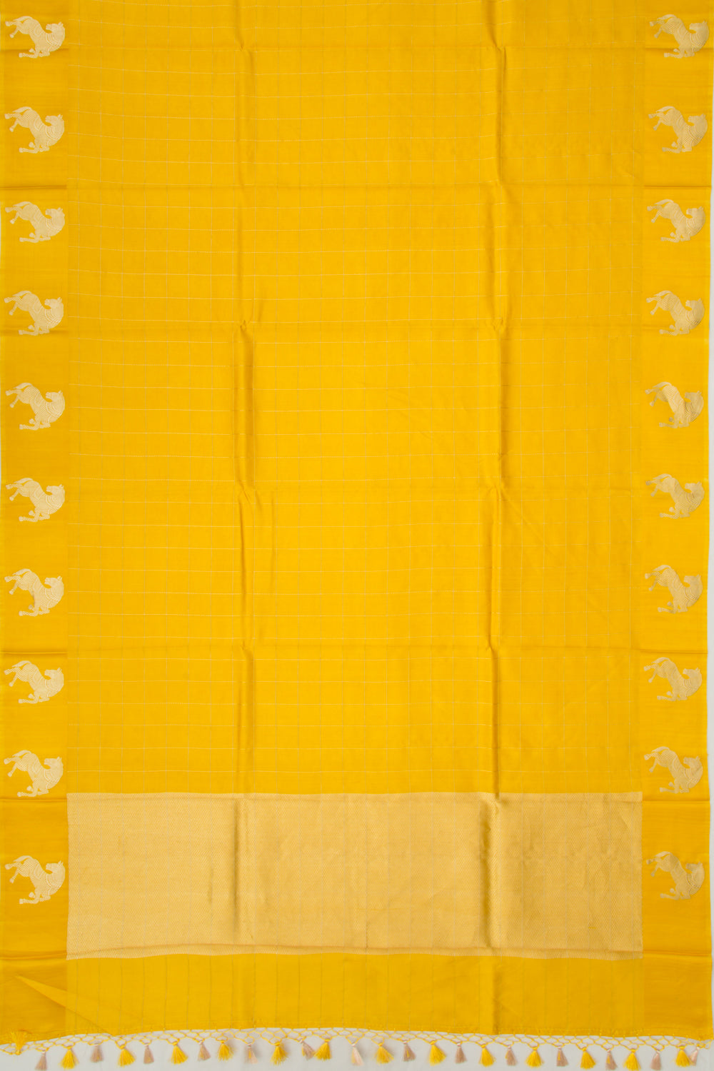 Banarasi Katan Silk Checks Yellow Saree