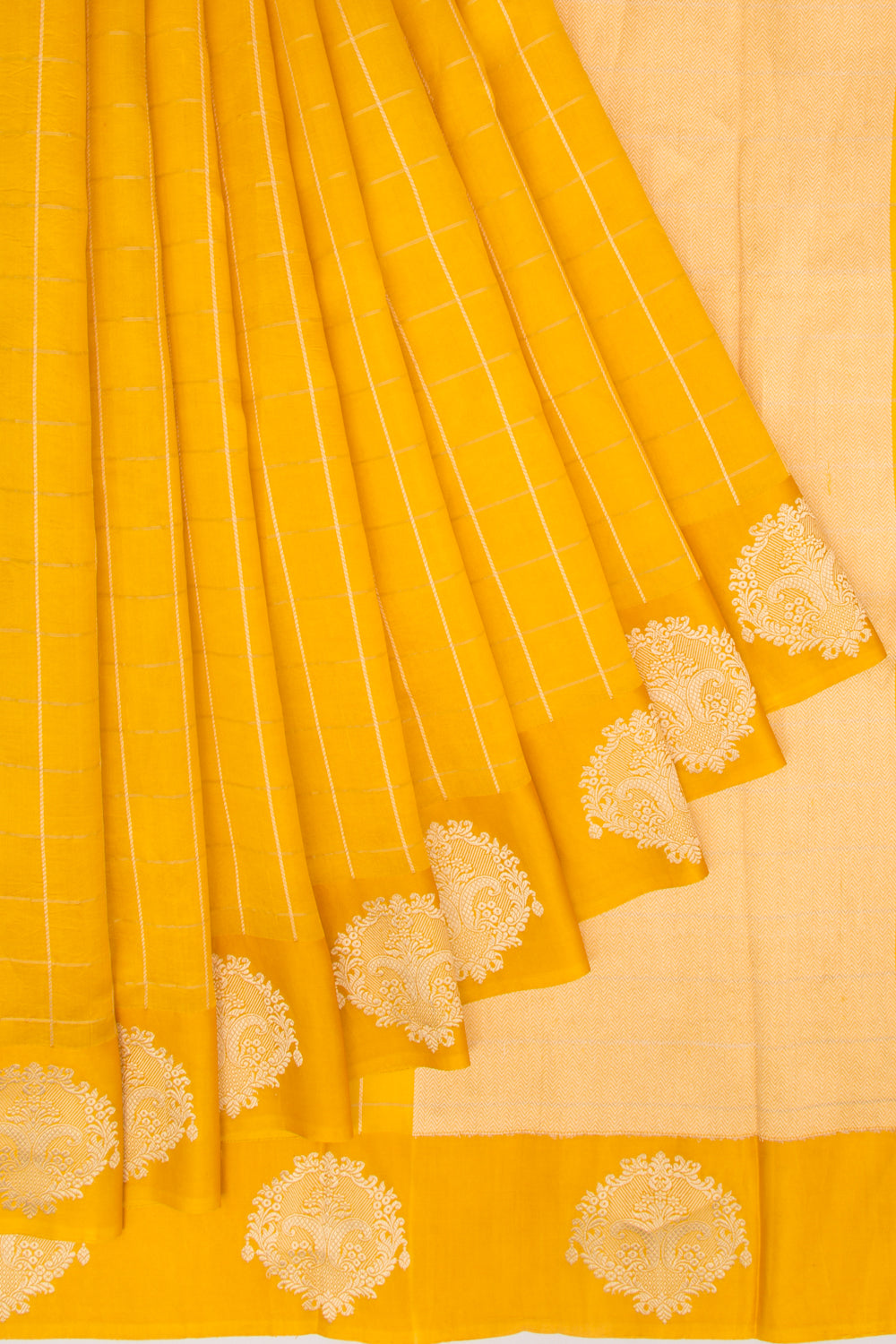 Banarasi Katan Silk Checks Yellow Saree