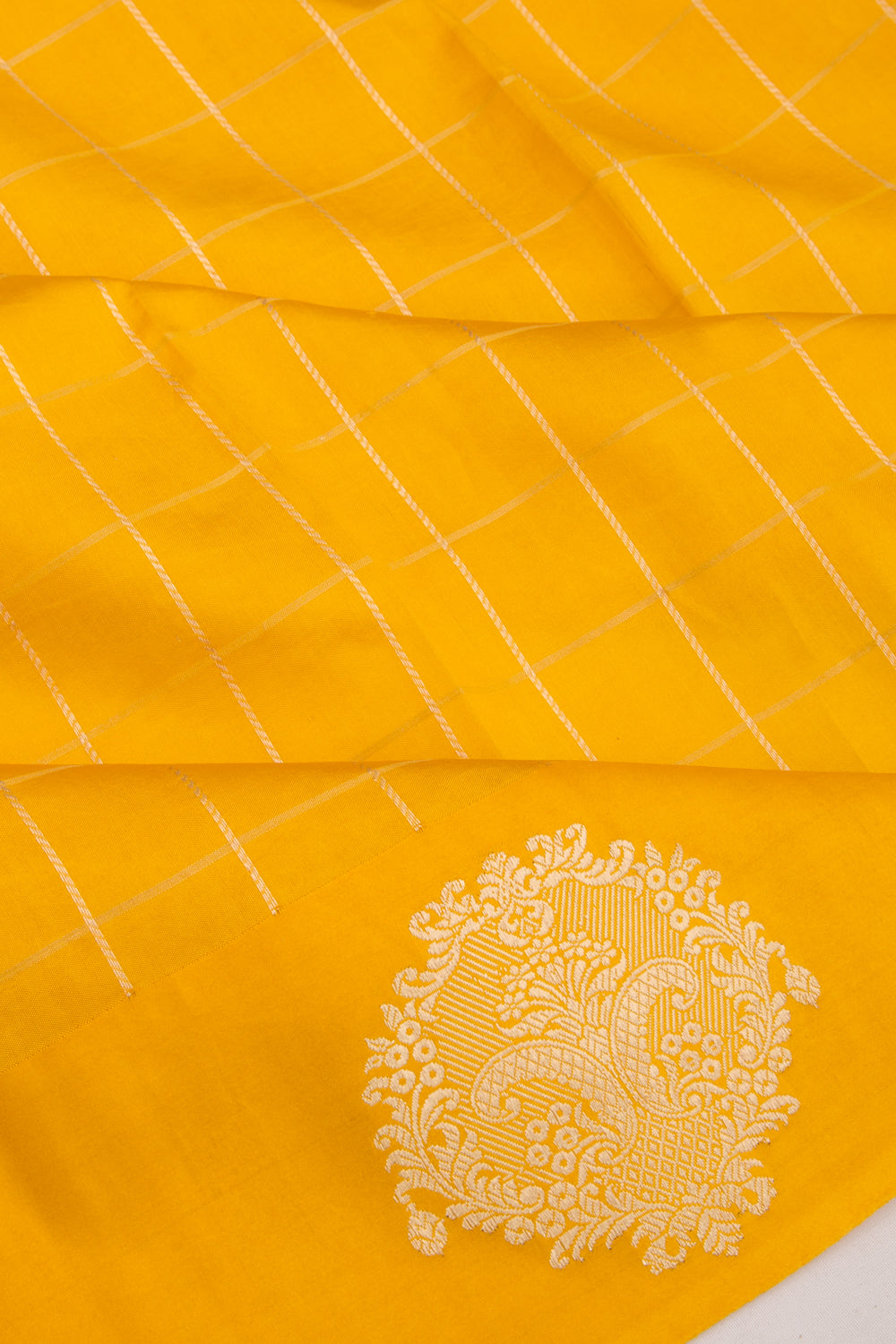 Banarasi Katan Silk Checks Yellow Saree