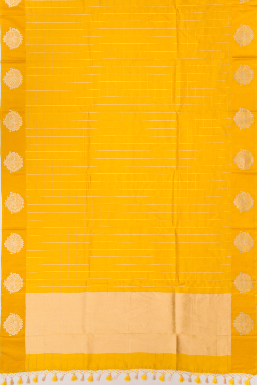 Banarasi Katan Silk Checks Yellow Saree