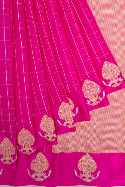 Banarasi Katan Silk Checks Pink Saree