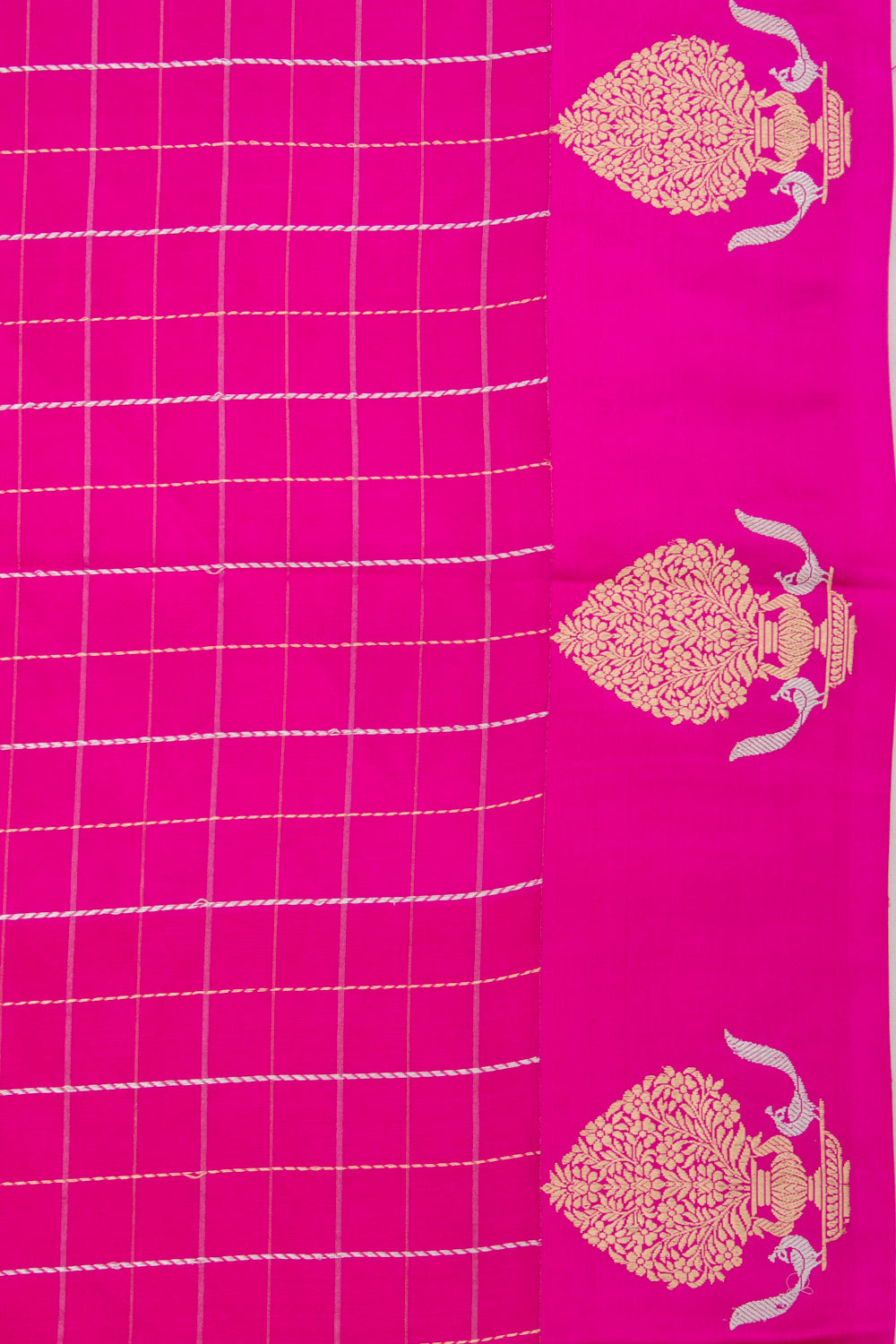 Banarasi Katan Silk Checks Pink Saree