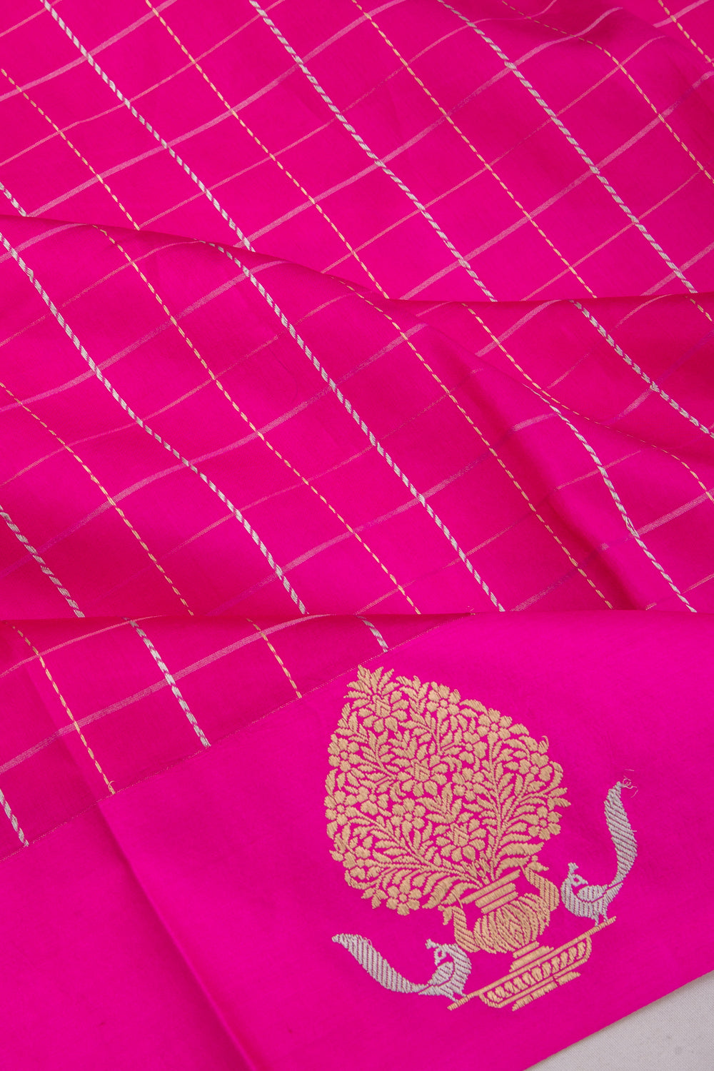 Banarasi Katan Silk Checks Pink Saree