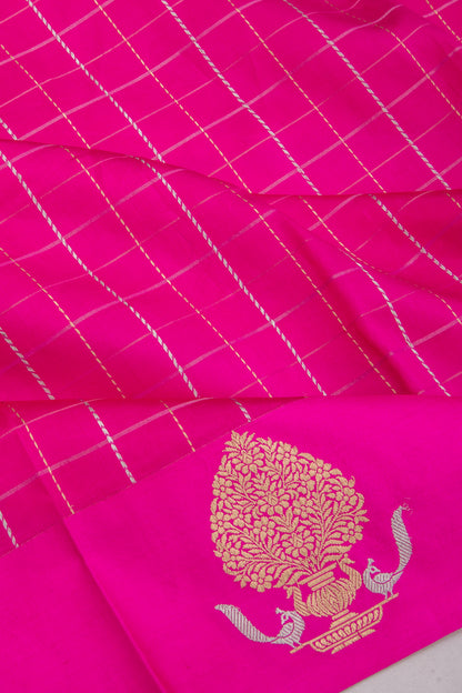 Banarasi Katan Silk Checks Pink Saree