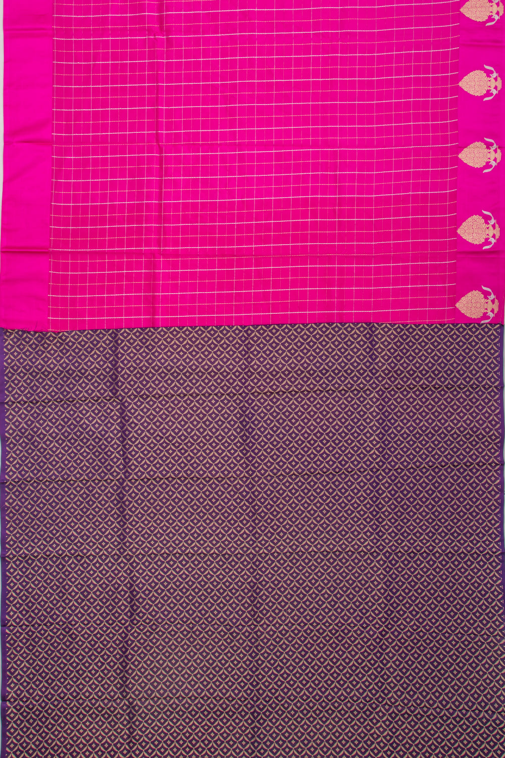 Banarasi Katan Silk Checks Pink Saree