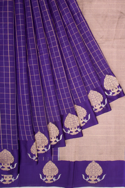 Banarasi Katan Silk Checks Purple Saree