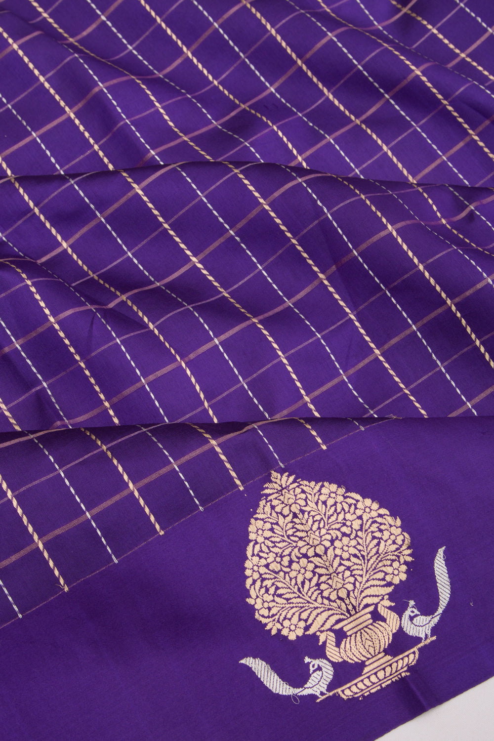 Banarasi Katan Silk Checks Purple Saree