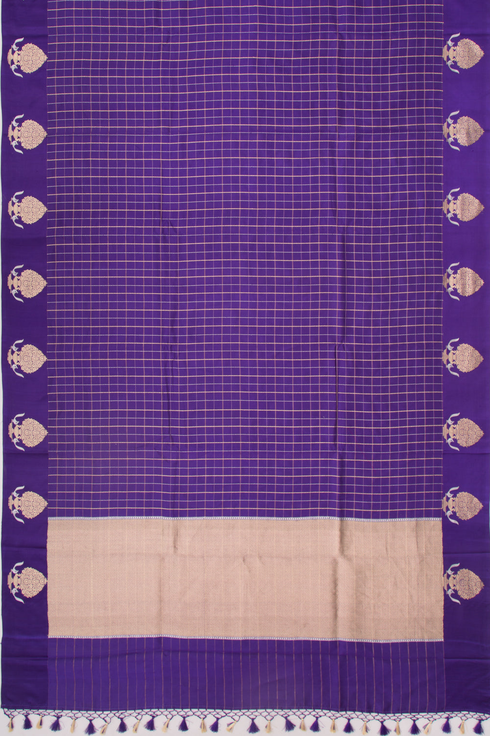 Banarasi Katan Silk Checks Purple Saree
