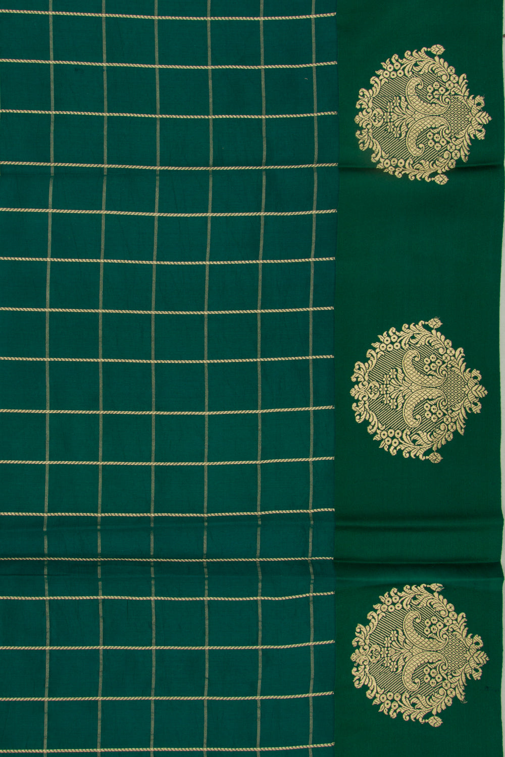 Banarasi Katan Silk Checks Green Saree