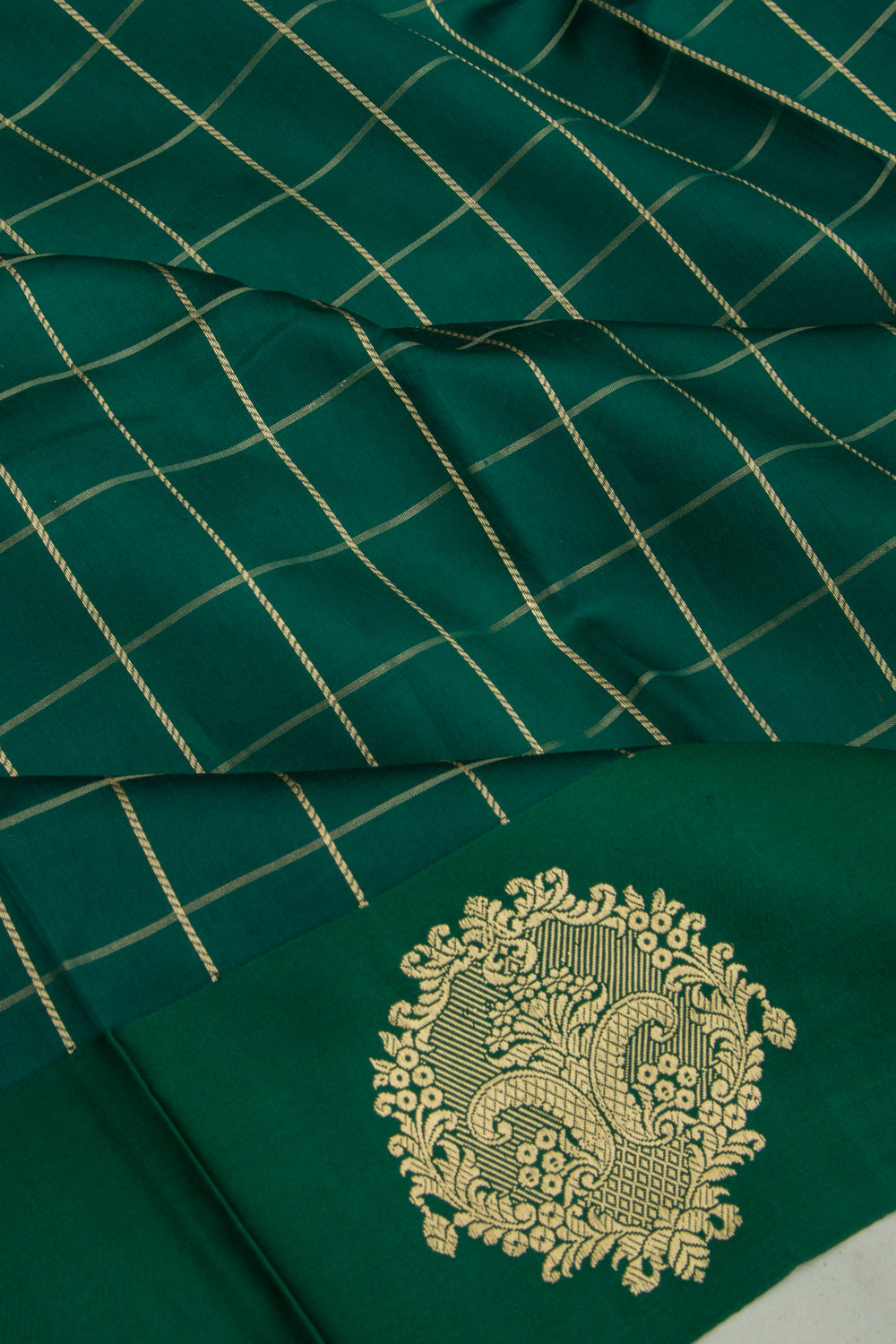 Banarasi Katan Silk Checks Green Saree