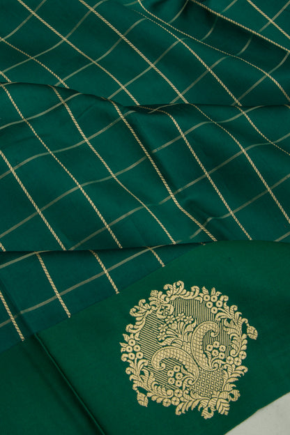 Banarasi Katan Silk Checks Green Saree
