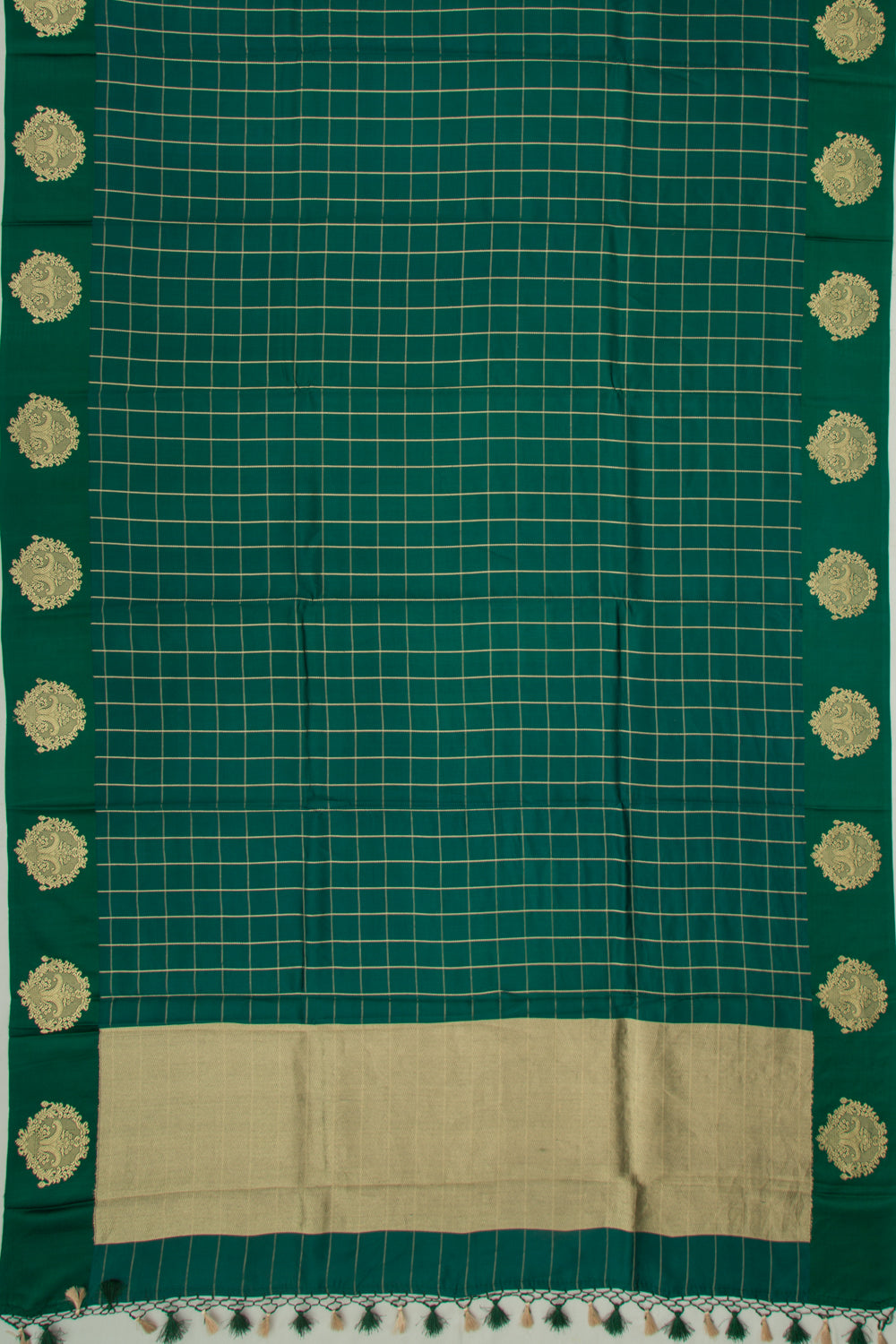 Banarasi Katan Silk Checks Green Saree