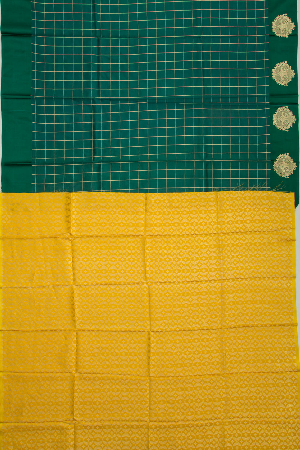 Banarasi Katan Silk Checks Green Saree