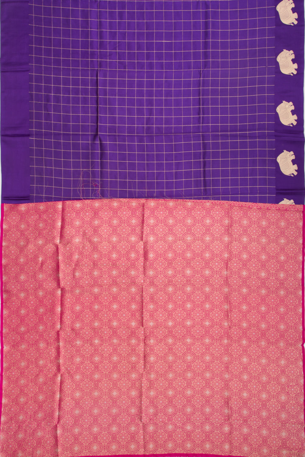 Banarasi Katan Silk Checks Purple Saree