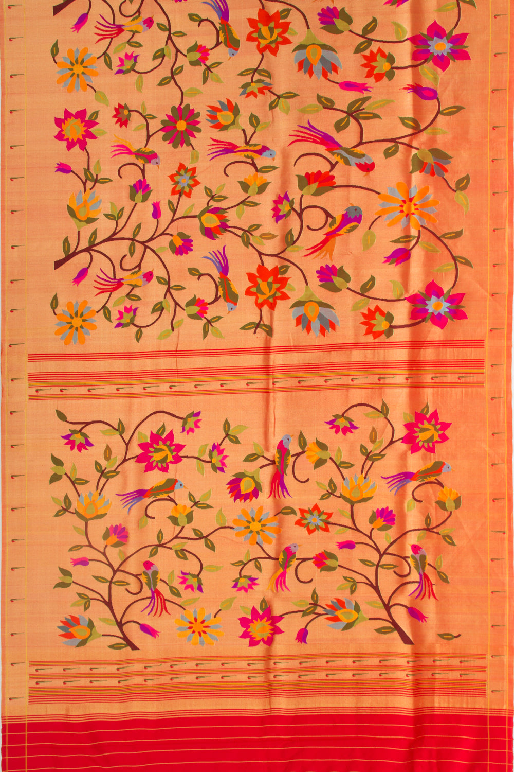 Paithani Silk Gold Tissue All Over Red Saree