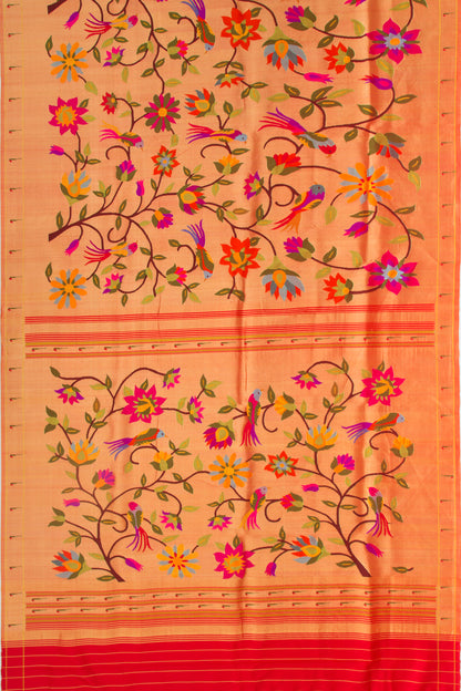 Paithani Silk Gold Tissue All Over Red Saree