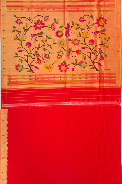 Paithani Silk Gold Tissue All Over Red Saree