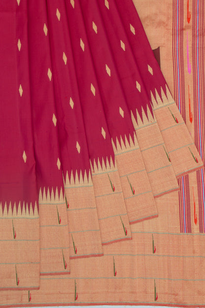 Paithani Silk Butta Maroon Saree With Triple Muniya Border
