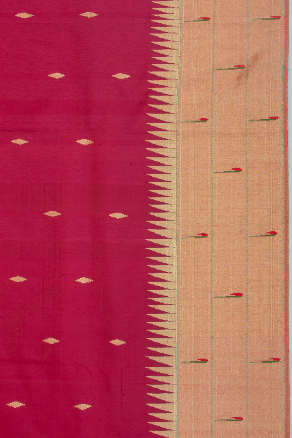 Paithani Silk Butta Maroon Saree With Triple Muniya Border