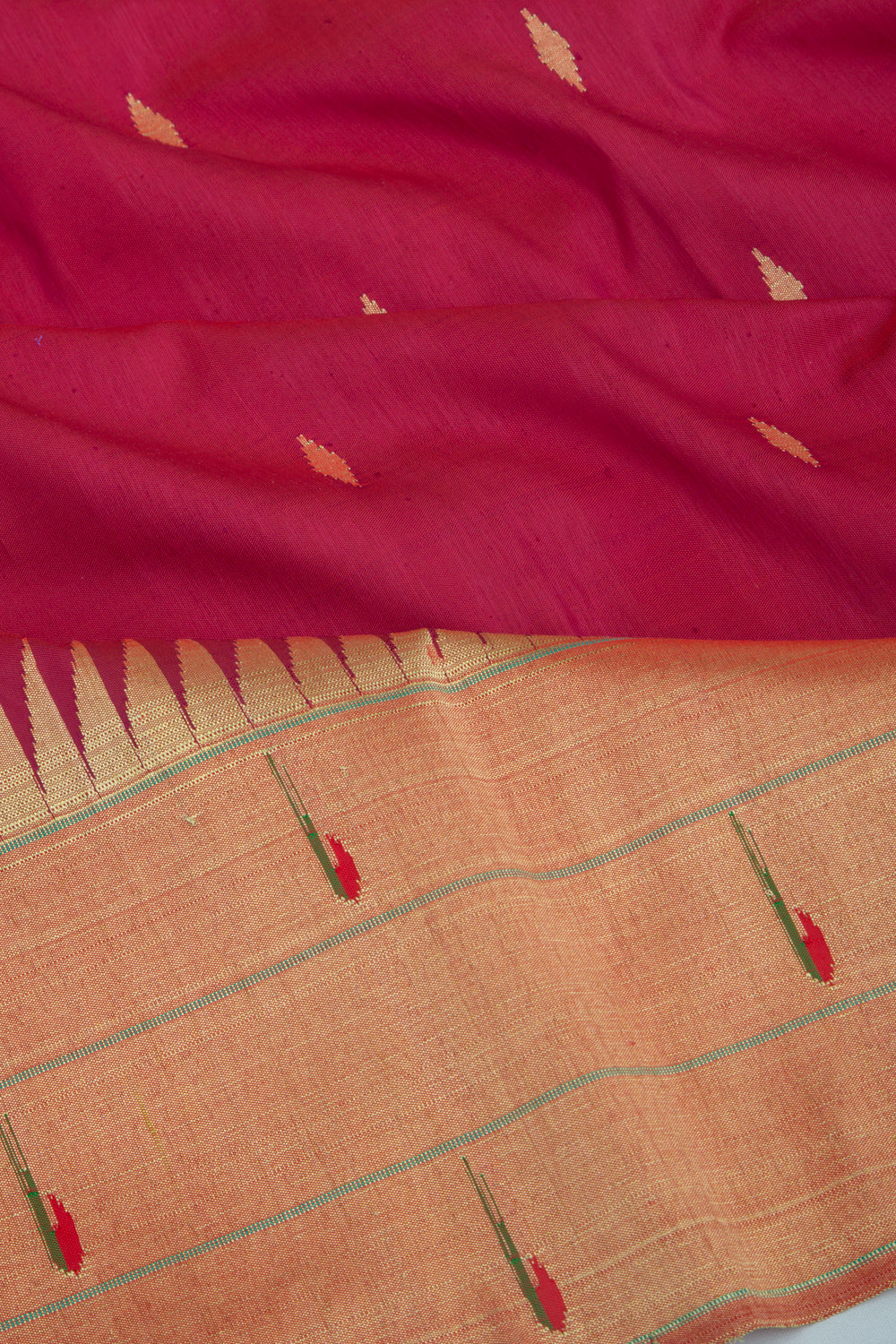 Paithani Silk Butta Maroon Saree With Triple Muniya Border