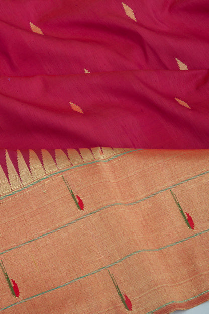 Paithani Silk Butta Maroon Saree With Triple Muniya Border