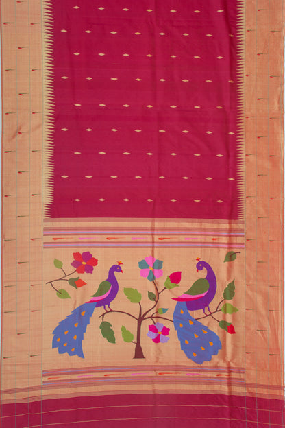 Paithani Silk Butta Maroon Saree With Triple Muniya Border