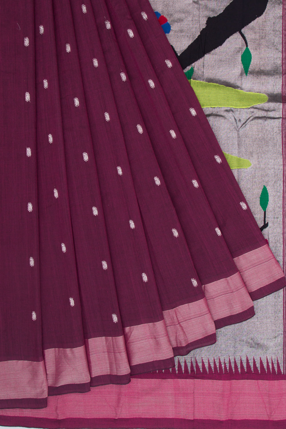 Paithani Cotton Butta Burgundy Saree