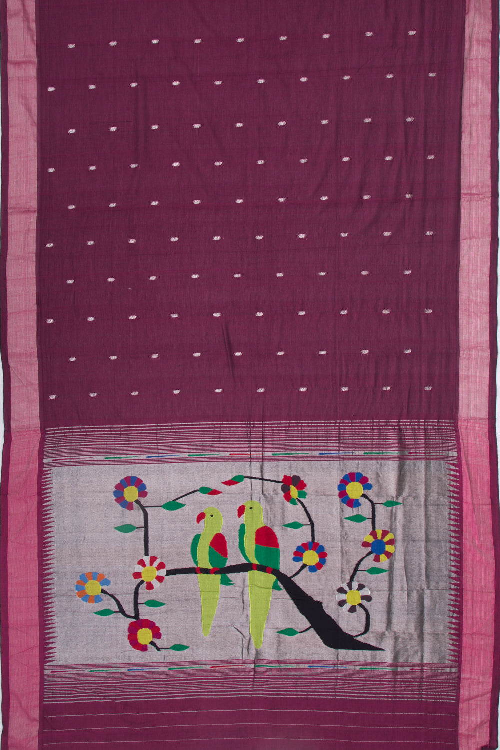 Paithani Cotton Butta Burgundy Saree