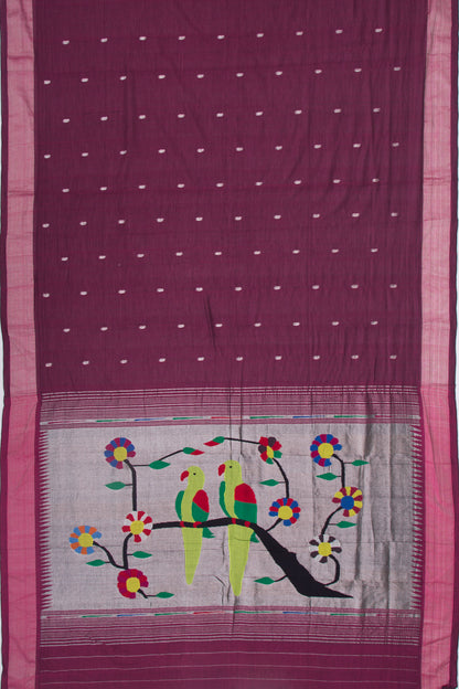 Paithani Cotton Butta Burgundy Saree
