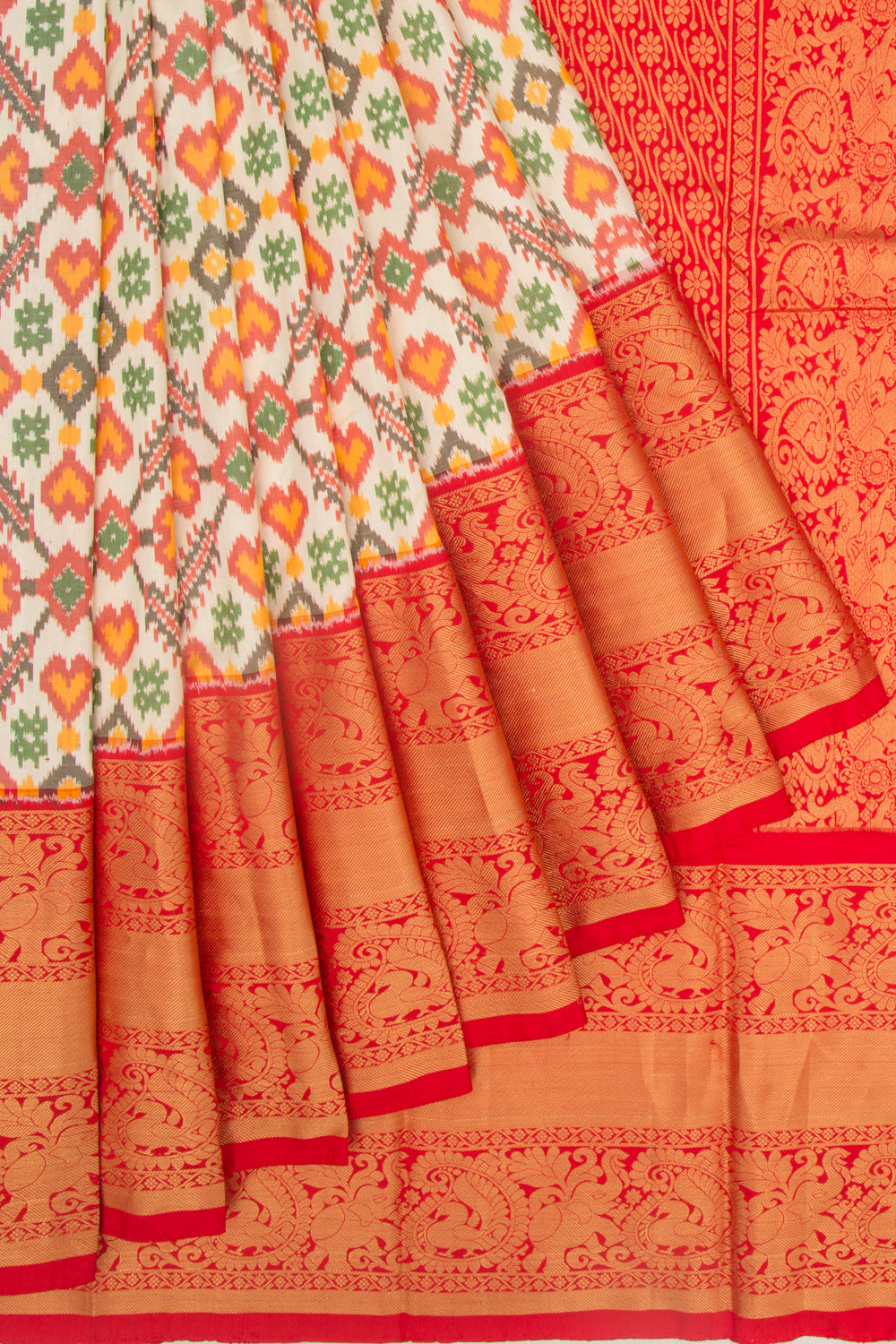 Kanchipuram Silk Ikat Cream Saree