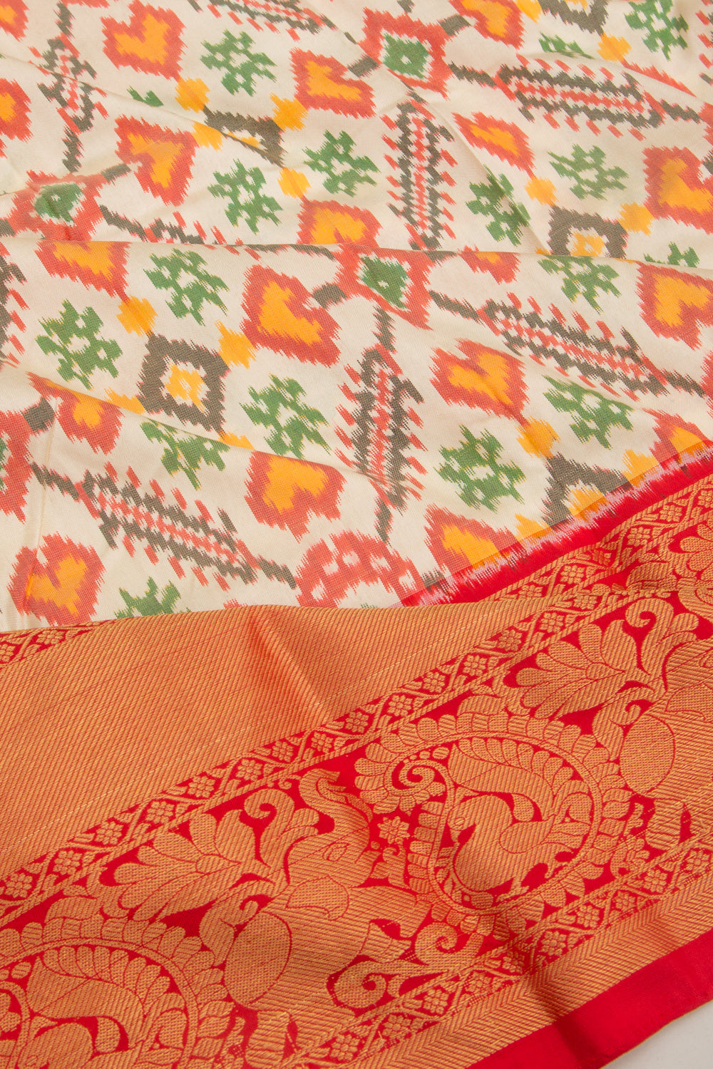 Kanchipuram Silk Ikat Cream Saree