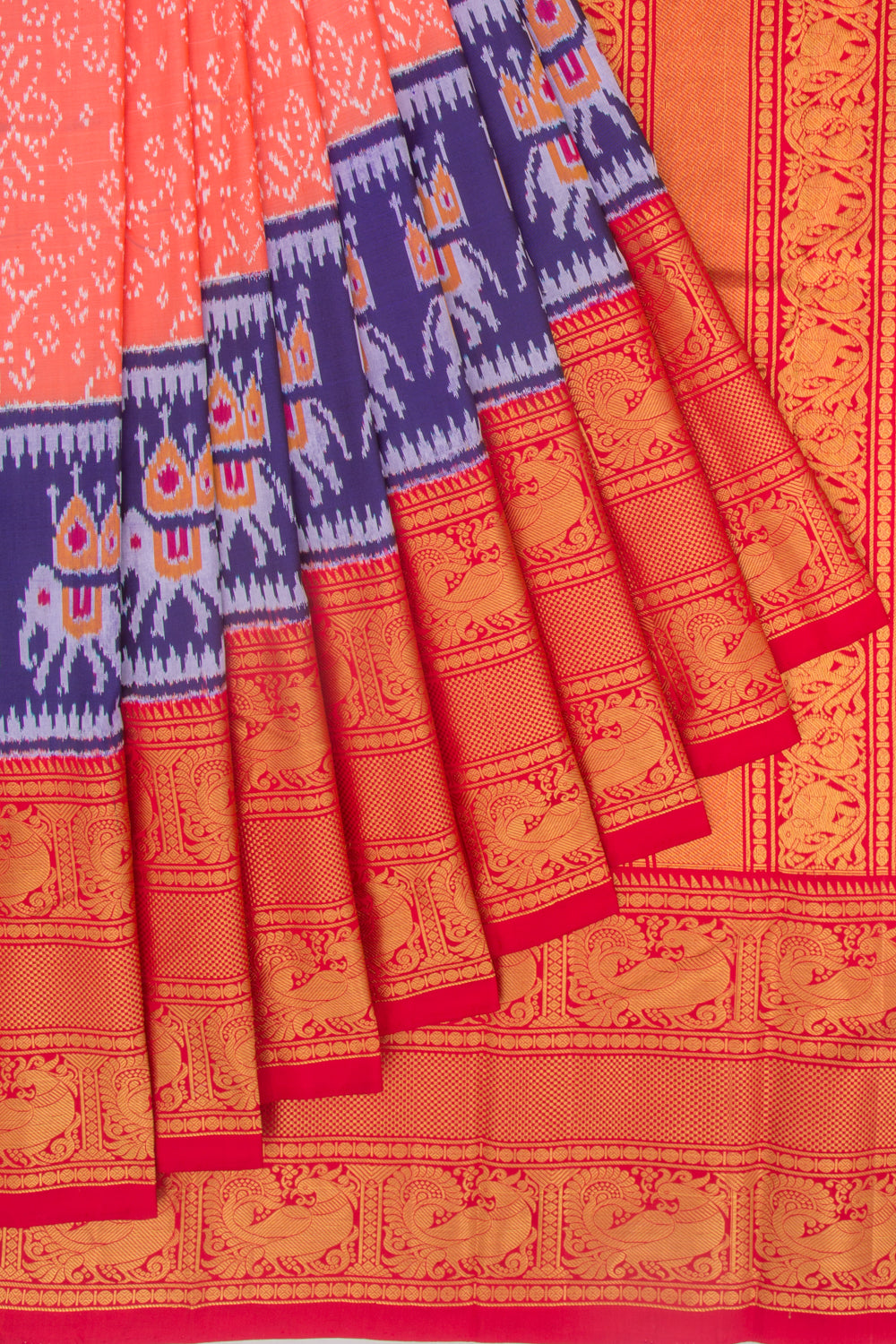 Kanchipuram Silk Ikat Pastel Orange Saree