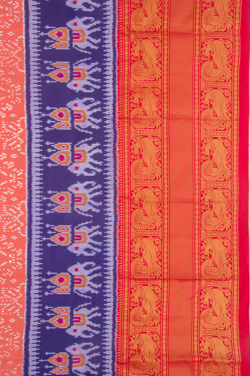 Kanchipuram Silk Ikat Pastel Orange Saree