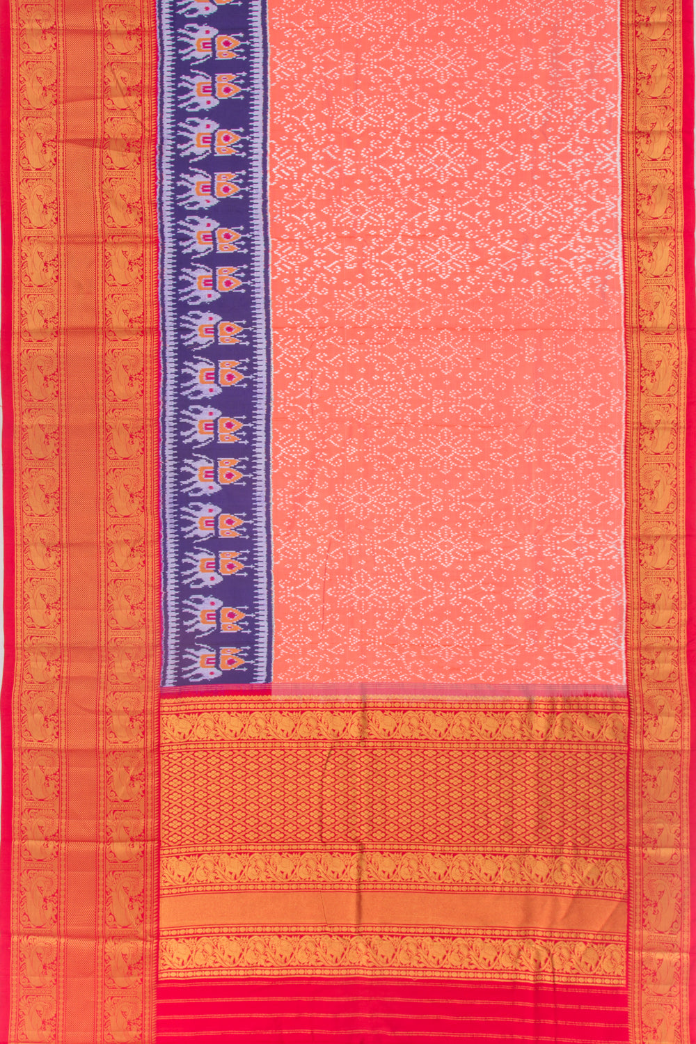 Kanchipuram Silk Ikat Pastel Orange Saree