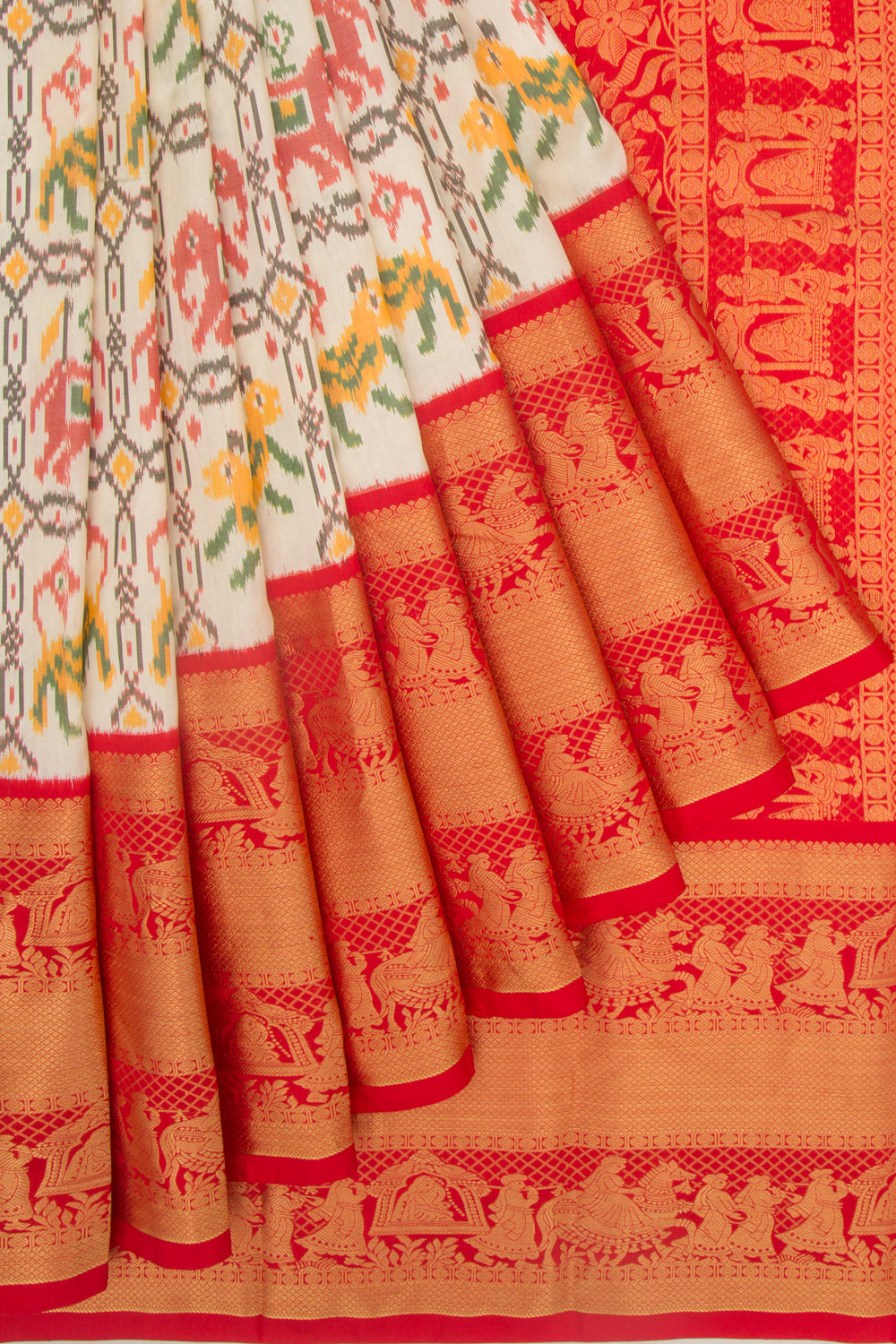 Kanchipuram Silk Ikat Cream Saree