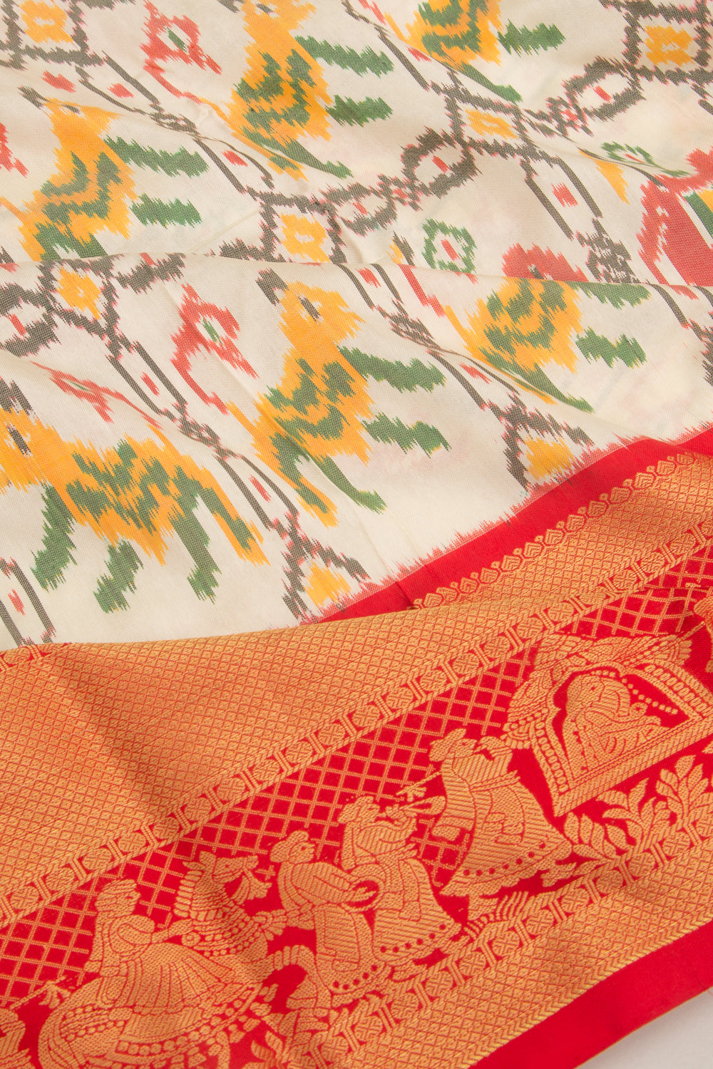 Kanchipuram Silk Ikat Cream Saree