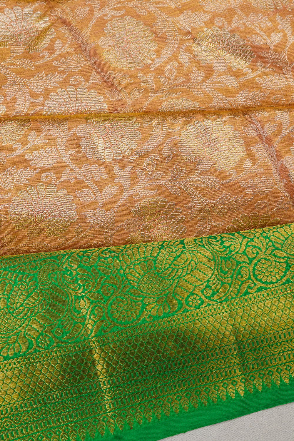 Kanchipuram Silk Tissue Jaal Gold Saree