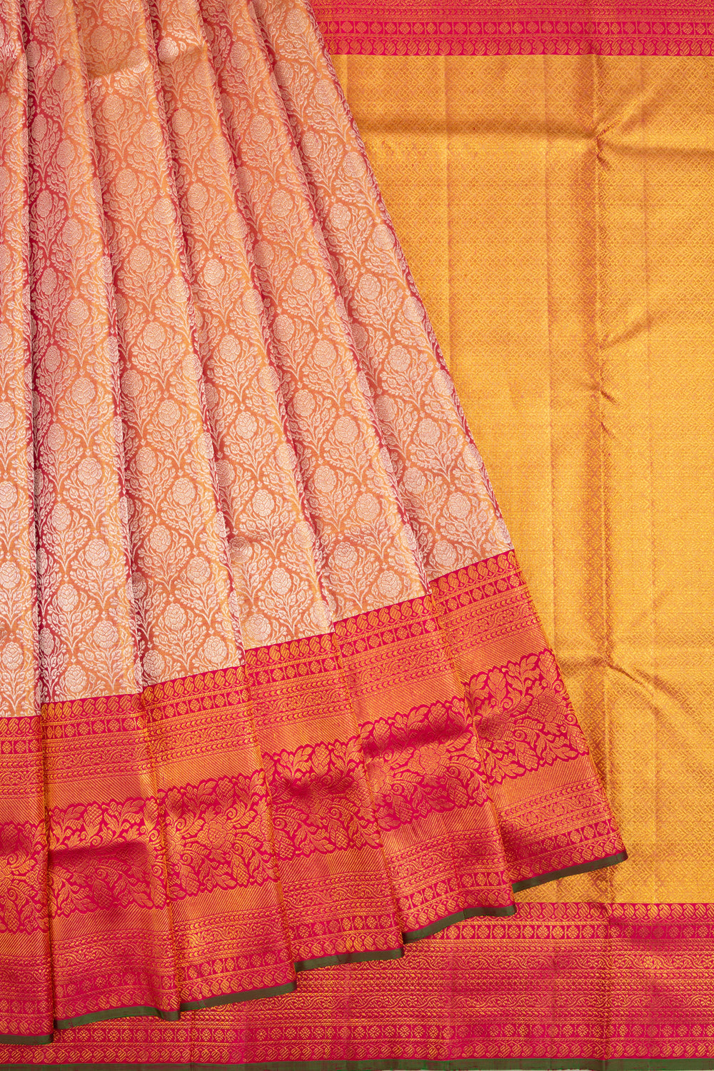Kanchipuram Silk Tissue Brocade Orange Saree