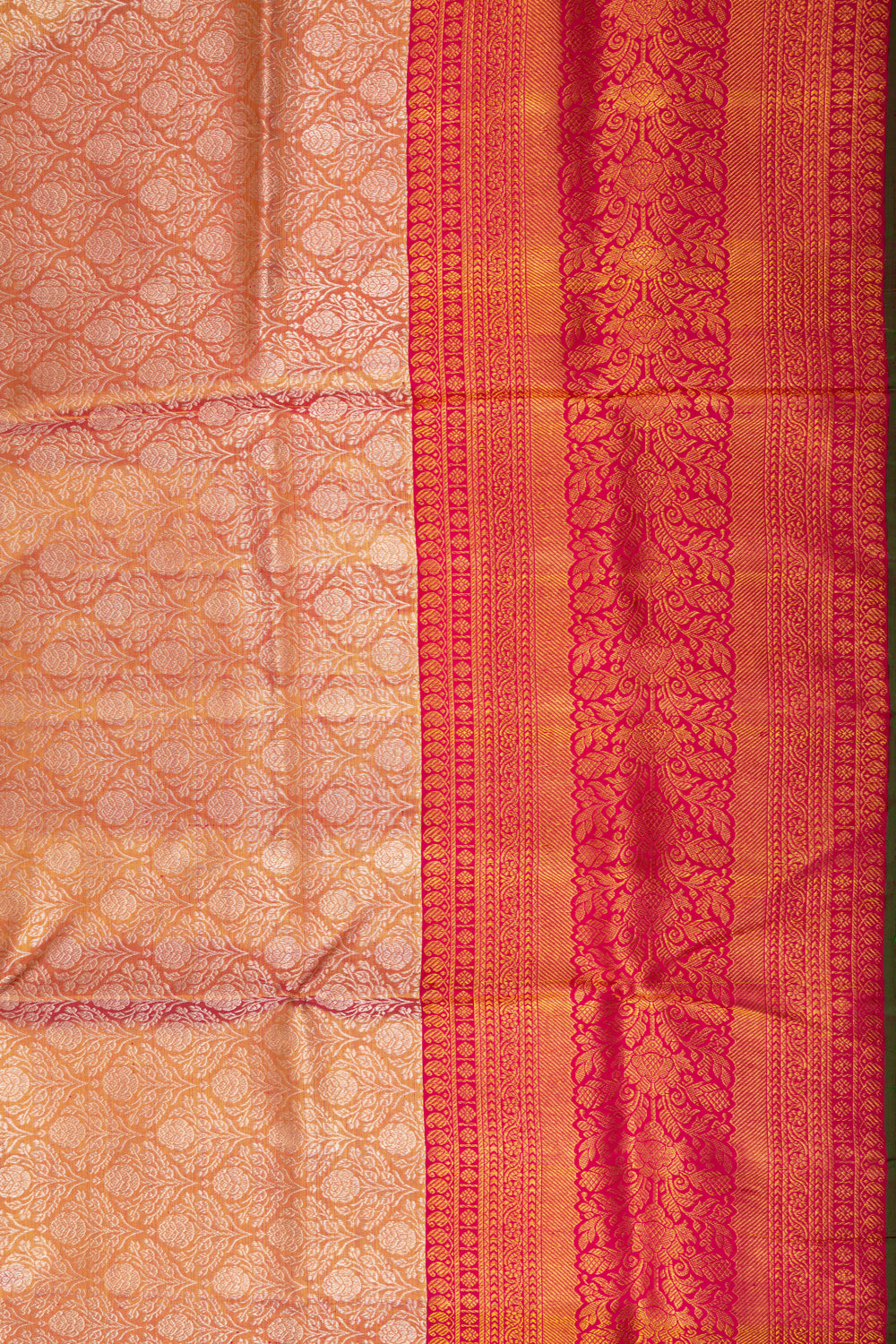 Kanchipuram Silk Tissue Brocade Orange Saree