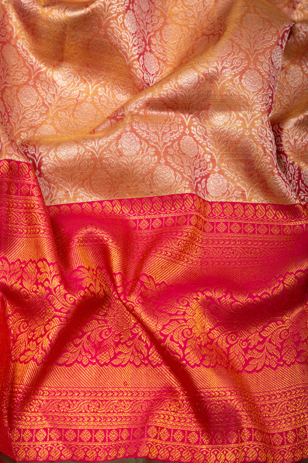 Kanchipuram Silk Tissue Brocade Orange Saree