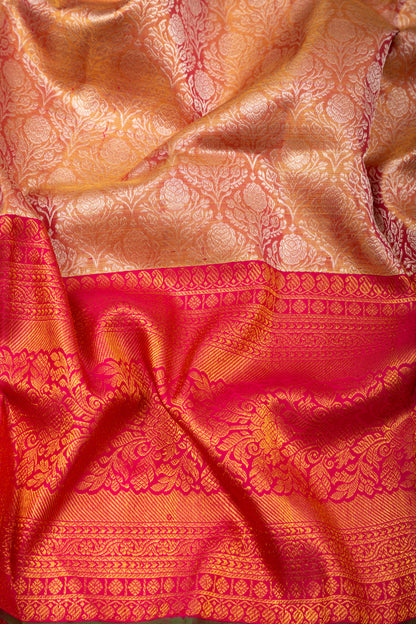 Kanchipuram Silk Tissue Brocade Orange Saree