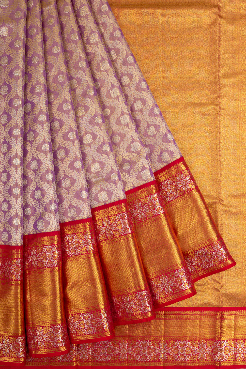 Kanchipuram Silk Tissue Criss-Cross Checks And Butta Purple Saree