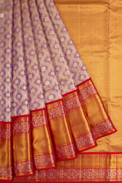 Kanchipuram Silk Tissue Criss-Cross Checks And Butta Purple Saree