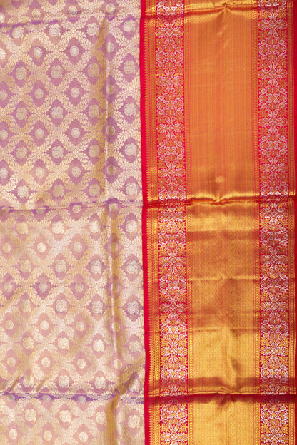 Kanchipuram Silk Tissue Criss-Cross Checks And Butta Purple Saree