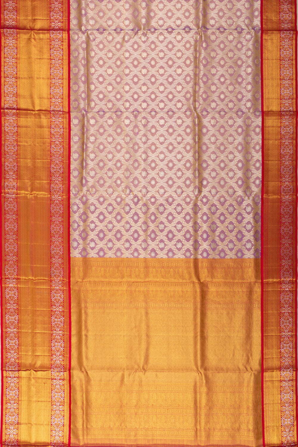 Kanchipuram Silk Tissue Criss-Cross Checks And Butta Purple Saree