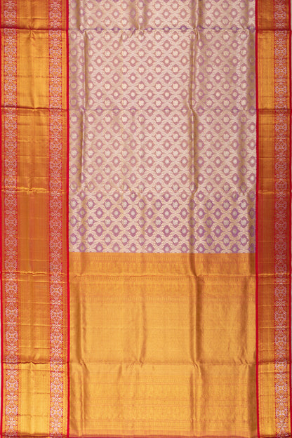 Kanchipuram Silk Tissue Criss-Cross Checks And Butta Purple Saree