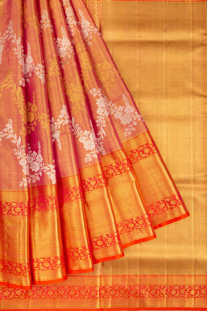 Kanchipuram Silk Tissue Jaal Red Saree